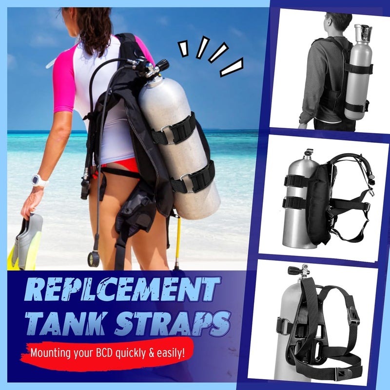 Owekfifv 2Pack Scuba Tank Holder, Universal Dive BCD Tank Cylinder Adjustable Band Webbing Belt Strap with ABS Cam Buckles and Anti-Slip Pad for Underwater Diving/Snorkeling/Freediving - Image 2
